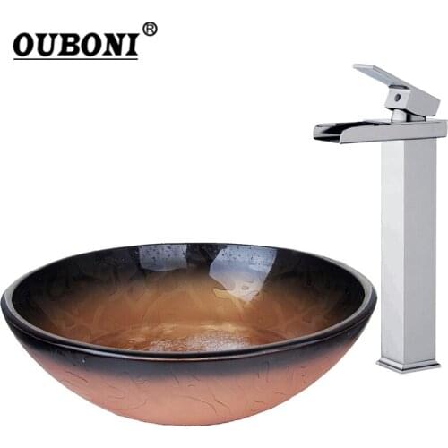 Black Bathroom Basin Sink Water Combo Set Round Taps Vessel Drain Bathroom Sink Faucet Mixer Vanity Stream Spout