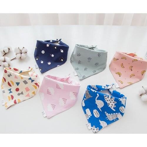 Baby Bibs Triangle Double Cotton Cartoon Print Saliva Towel Baby Boys Girls Feeding Apron Cotton Bandana Bibs Baby Burp Cloths