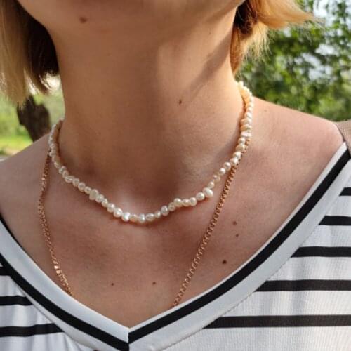 Daily Elegance 4-5mm Real Freshwater Pearl Choker Necklace Baroque pearl Jewelry for Women wedding 925 Silver Clasp Wholesale