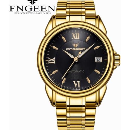 FNGEEN 6020 Brand Mens Watch Fashion Automatic Mechanical Watch Hollow Waterproof Business Mens Watch gift