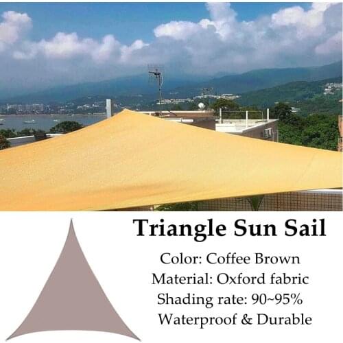 Coffee Color Triangle Sun Sail Oxford Shading Rate 95% Waterproof Polyester Fabric Outdoor Anti-UV Cooling Garden Gazebo Awning