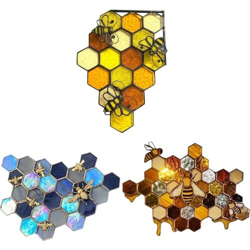 Colorful Wasp Bee Wall Stickers Mosaic Cartoon Honeycomb Honey Bee Window Cupboard Decals Home Room Decorations