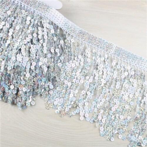 10 yards Silver sequins lace fringe tassel trimming fringe tassels polyester Latin dance costume dres DIY decoration lace ribbon