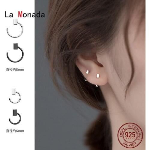 La Monada Cube Minimalist Woman Hoop Earrings Silver 925 Fine Jewelry 925 Sterling Silver Earrings For Women Hoops Hook Square