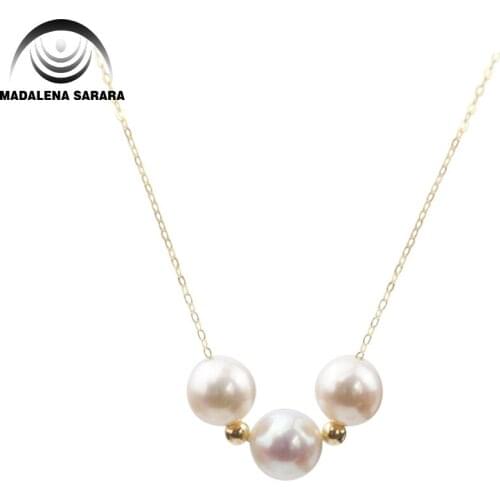 MADALENA SARARA AAA 7-8mm Freshwater Pearl Necklace 18k Gold Chain Necklace Fine Luster High Quality Perfect Round