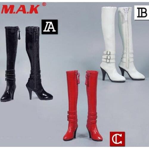 1/6 scale red/black/white high tube zipper female high heels leather boots shoes toy for 12" action figure model toys collection