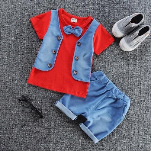 2020 Summer Baby Fashion Clothing Sets Children Boy Girl Fake Vest T-shirt Shorts 2Pcs/Set Kids Cotton Clothes Toddler Tracksuit
