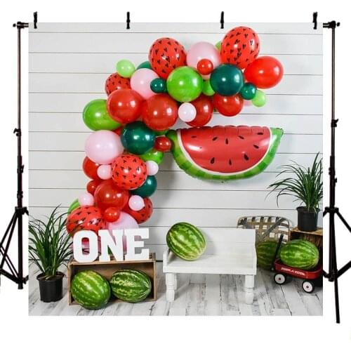 Mehofond First Birthday Party Backdrop Summer Watermelon Balloon Wood Floor Photography Backgrounds Photocall Photo Studio Decor
