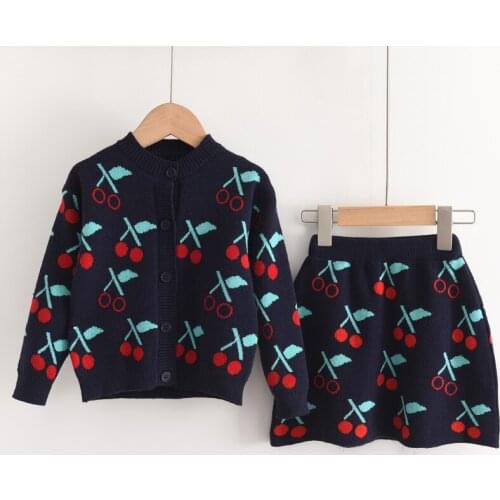 Melario Children Baby Clohting Knit Set Autumn Cherry Flowers Set Casual Baby Girls Clothes Long Sleeve Knit Cardigan Skirt Sets