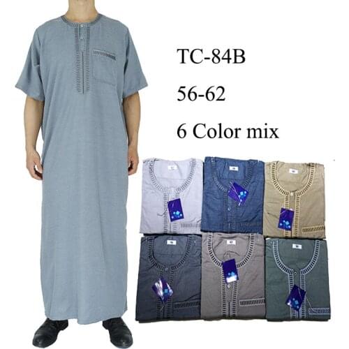 Wholesale Muslim Mens Cotton Linen Robe round Neck Short Sleeve Islamic Clothing Mens Muslim Thobe