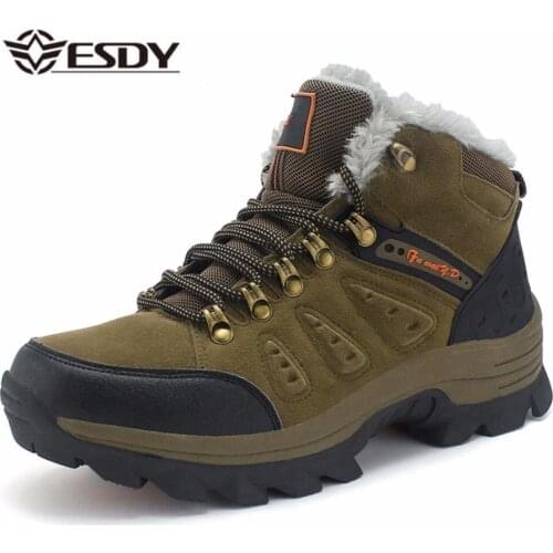 Men Winter Snow Boots Waterproof Warm Fur & Plush Lace Up Work Ankle Boots High Top Leather Fashion Mens Casual Shoes