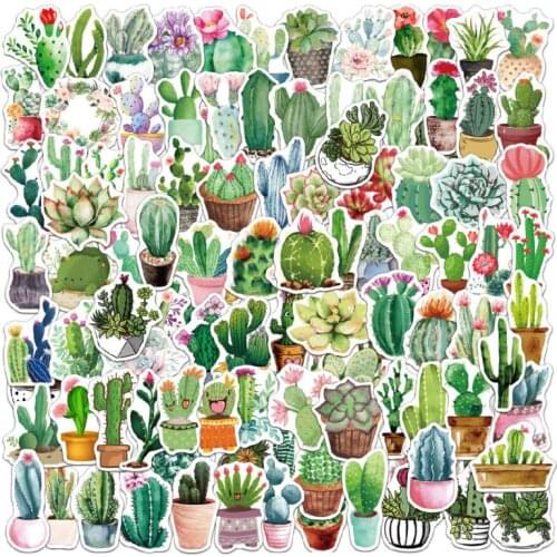 105Pcs Cactus Stickers Pack Waterproof Kawaii Cute Stickers For Laptop Water Bottles Green Plants Potted Vinyl Stickers Notebook
