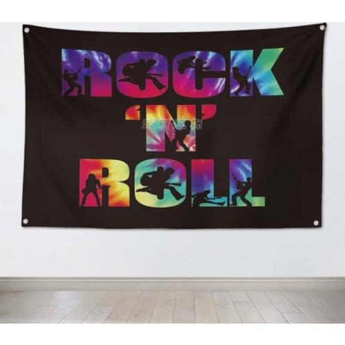 ROCK 'N' ROLL Rock Band Poster wall sticker Hanging Art Waterproof Cloth Polyester Fabric Flags banner Bar Cafe Hotel Decor