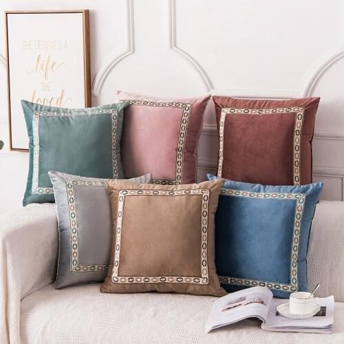 New Chinese style Pillow Embroidery Blue Pink Brown Pillowcase Home Living Room Comfortable Hotel Home 45x45cm Cushion Cover