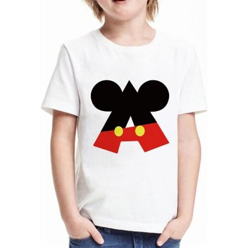 A To Z Alphabet Children Disney T-shirt Boy 26 Letter Combination Mickey Mouse Short Sleeve Casual Party Summer Kids Tee