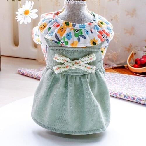Princess Dog Cat Dress Coat Floral&Bow Design Pet Puppy Skirt Autumn Clothing Apparel 5 sizes
