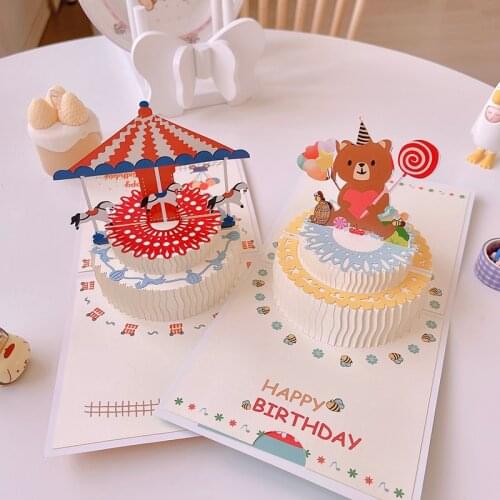 Birthday Gift Cute Bear Card Pop Up 3D Greeting Cards With Envelope Postcard Invitation Handcrafted Origami Anniversary