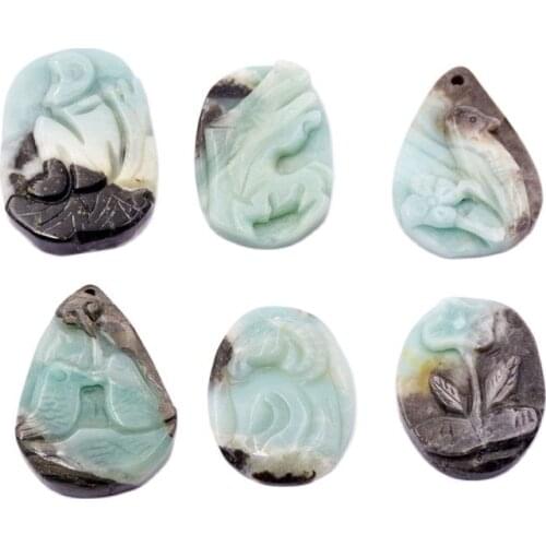 Natural stone pendant hand carved amazonium jewelry for jewelry making flower horse boho Vintage original charm