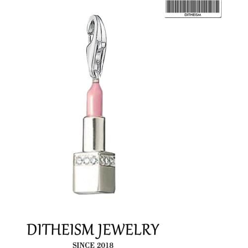 Pink Lipstick Charms Pendant,2019 Fashion Jewelry 925 Sterling Silver Romantic Gift For Women Girls Fit Bracelet Necklace Bag