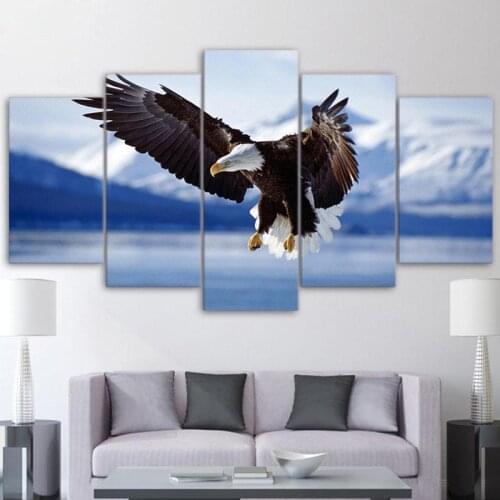 5Panels Poster Nature Landscape Home Decor Snow Mountain Eagle Modular HD Print Canvas Painting Wall Picture living Room Bedroom