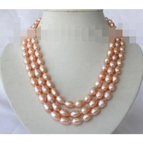 Stunning 3rows 18" 8mm pink baroque freshwater cultured pearl necklace s255