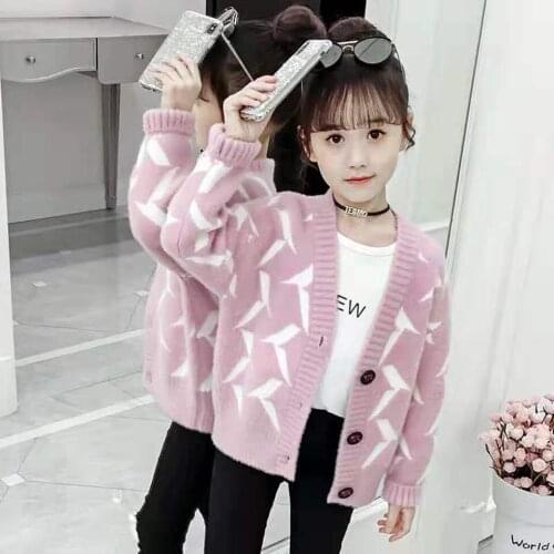 Pink Color Casual Warm Baby Girl Sweater Knitted Outwear Coat High Quality Cardigan Girls Winter Sweaters Height For 100-150cm