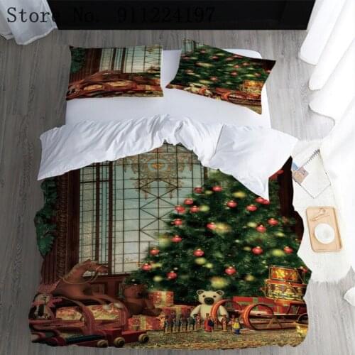 Christmas Tree Duvet Cover Set Merry Christmas Microfiber Bedding Set Queen King Size for Boys Girls Kid Bed Linen Set 2/3 Piece