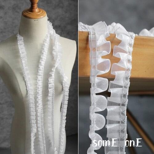 Silver silk pleated mesh Lace Trim DIY Patchwork Cuffs Neckline Wedding dress decor Apparel sewing Designer Accessories