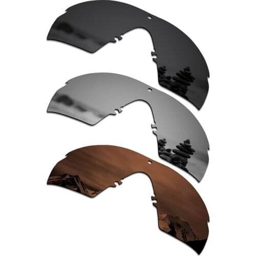 SmartVLT 3 Pieces Polarized Sunglass Replacement Lenses for Oakley Si M Frame 2.0 Stealth Black & Silver Titanium & Amber Brown