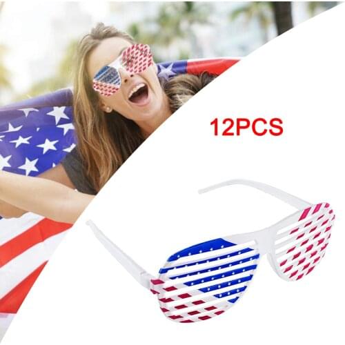 12 PCS Fancy Novelty Patriotic American Flag Shutter Glasses Sunglasses Eyewear for Fourth 4th of July Summer Party Favors