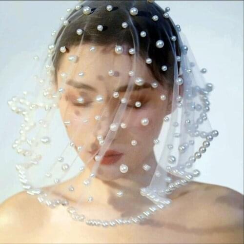 Short Big Pearls Wedding Veil Luxurious Ivory Bridal Veil Beaded Bridal Party Veils Wedding Accessories