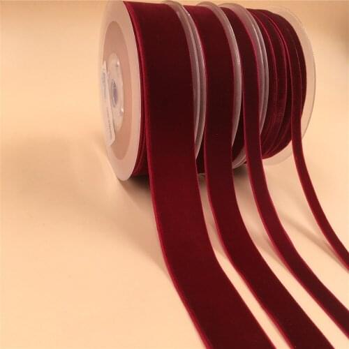 6MM,9MM,15MM,25MM V033 Wine Nylon Single Face Velvet Ribbon,none stretch velour ribbons webbing DIY accessories