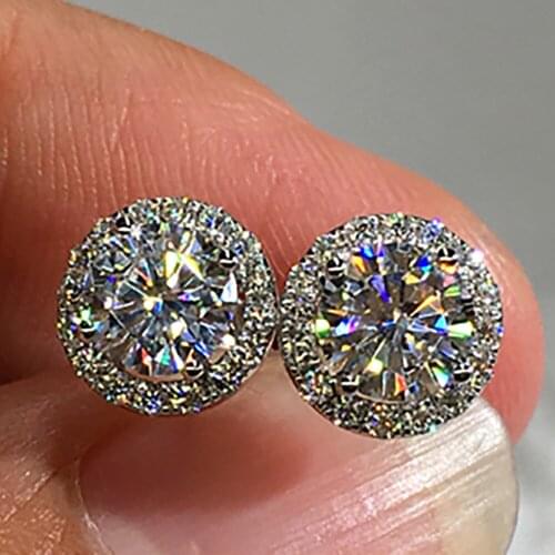 10K White Gold Stud Earrings Women 0.5 1 2 3 Carat Round Moissanite Diamond Present Wedding Anniversary Engagement Party