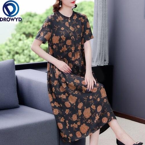 2021 Casual Elegant Floral Sundress Spring Summer Vintage Print O-neck Silk Satin Midi Dress Women Elegant Bodycon Party Vestido