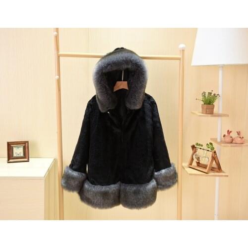 Faux Fur Coat Women Imitation Fox Fur Collar White Female Jacket Hooded Furry Womens Coats Winter Casaco Feminino KJ510