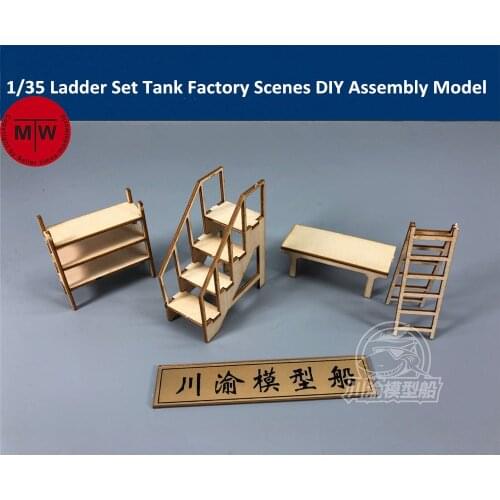1/35 Scale Ladder Set Tank Factory Garage Repair Shop Scenes Diorama DIY Wooden Assembly Model Kit CY734