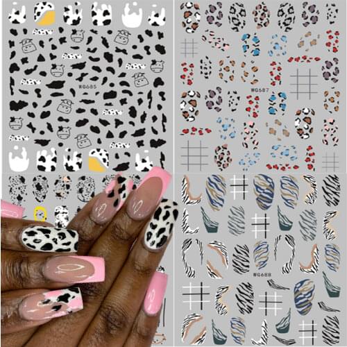 1PC Animals Nail Stickers Geometrics Lines Sliders Black White Milk Cow Leopard 3D DecalsNail Art Tips Decorarion Manicure Wraps