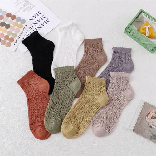 16Pcs=8Pairs/Lot Solid Mesh Womens Short Socks Set Korean Style Hollow Out Summer Thin Breathable Cozy Ankle Boat Socks Pack
