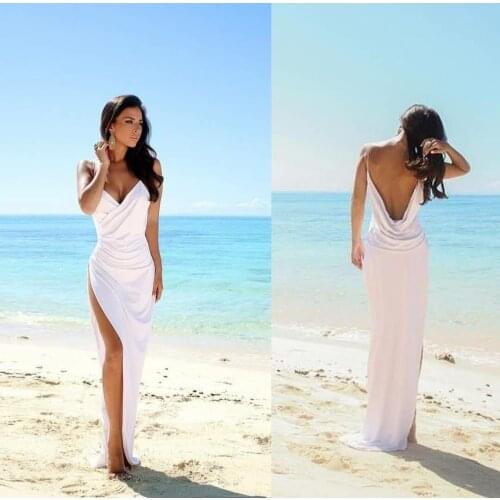 Sexy Long V-Nek Mermaid Wedding Dresses with Pockets Satin V-Back Back Side Slit Brautkleid Robes de Soirée for Women