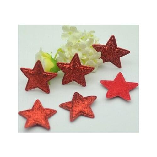 Free Shipping 20PCS/Pack 30mm red Glitter Fabric Stars,Fabric Patches,Clothing Patches,Sewing Supplies