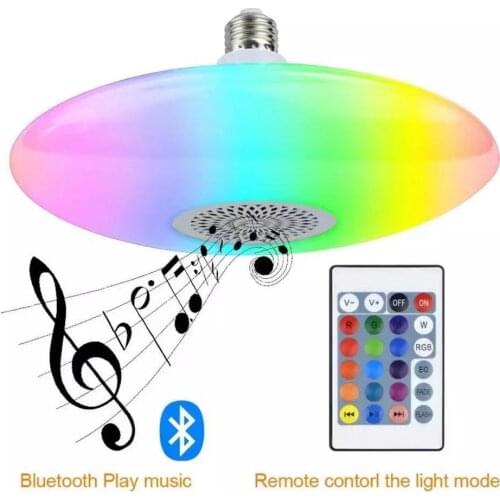 Freeshipping UFO smart music light bulb LED bluetooth speaker with 24-key remote control stepless dimming music bulb