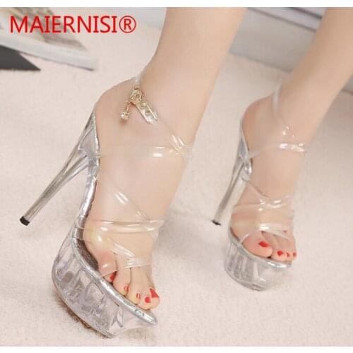 Women Sandals High Heels Shoes 14 CM thin heel Transparent Woman Shoes Sexy Party Shoes Nude Heels for Women Plus Size
