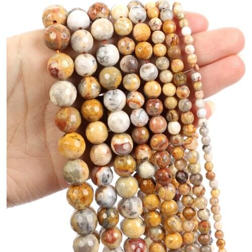 Natural Stone Beads Cut Surface Crazy Agate Loose Beads for Jewelry Making Needlework DIY Bracelet Strand 4-12 MM