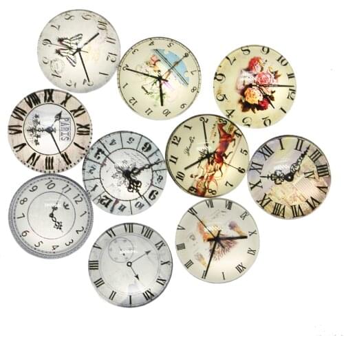 New Fashion 10pcs 25mm Mixed Clock Retro Clock Pocket Watch Handmade Cabochons Glass DIY Embellishment For Crafts Jewelry Making