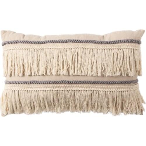 Boho Pillow Case Cushion Cover Fronha Cotton Linen Back Support Pillowcases Decorative Macrame Tassel Home Office Pillows Covers