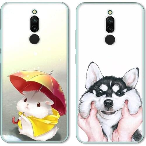 Cartoon Moon Rabbit Case For Xiaomi Redmi 8,TPU Painted Mobile Phone Shell Lovely Cartoon Color Painting Case.18 Colors