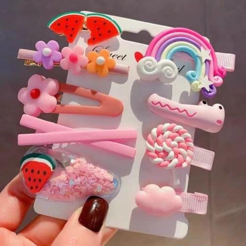 6/7/8/9Pcs/set Kids Baby Hair Clips Children Girl Hairpin Baby Clips Hair Accessories Cartoon Barrettes Elastic Hair Band