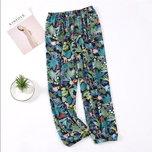 Loungewear Women Sleep Bottoms Drawstring Cotton Soft Home Pant Print Lingerie Pajama Trousers Loose Sleepwear Wide Leg Pants