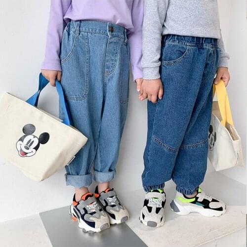 Girls Jeans Autumn 2021 New Baby Loose Denim Pants Childrens Solid Casual Cowboy Pants Kids Girls Solid Jeans Baby Clothes 2-8Y