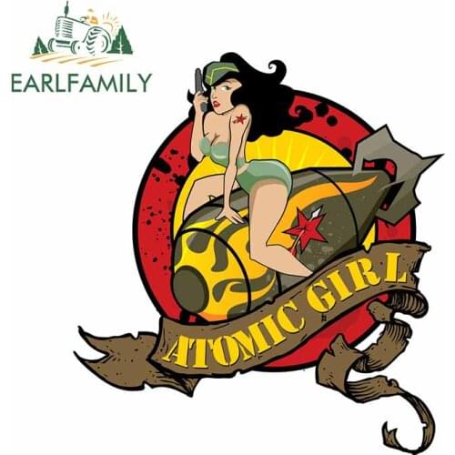 EARLFAMILY 13cm x 12cm For Atomic Girl Car Door Stickers Car Styling Decal Sunscreen Waterproof Vinyl Material For JDM SUV RV